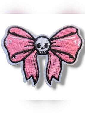NWT Goth Punk Pink Bow with Skull Iron On Patch